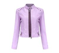 (Light cherry pink, XL) Rivet leather jacket women's spring and autumn long-sleeved women's coat stand collar fashion jacket S-4XL