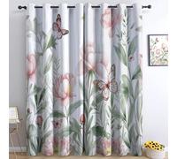 Light Color Curtains for Bedroom, Plants Flowers Butterflies Simple Thermal Insulated Top Ring Blackout Curtains Noise reducing Eyelet Drapes for Boys Girls Bedroom 2 Panels 66 x 72 Inch