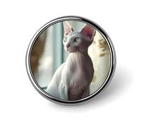 Light-colored Sphynx Cat Novelty Brooches & Pins Round Personalised Metal Lapel Badge With Butterfly Clutch Clasp
