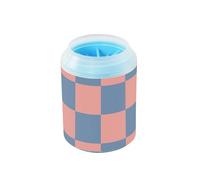 Light Coral and Gray-blue Checkerboard Pattern Portable Paw Cleaning Cup Soft Silicone Bristles Essential For All Pets Owners for Small Medium Large Breed Dogs/Cats