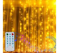 Light Curtain Inner 2 m x 2 m Window Fairy Lights Curtain Warm White Room Wall Curtains Lights Waterproof Battery Operated with Remote Control Sound Activated Music Sync