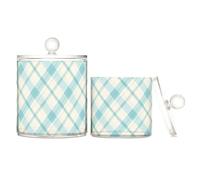 Light Cyan Buffalo Plaids Clear Plastic Storage Organizer with lid Bathroom Essentials Decorative Storage Bins for Floss Picks,Paper Clips 2 Pack