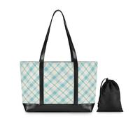 Light Cyan Buffalo Plaids Large Capacity Computer Bags with Zipper Bags for Women Tote Professional for Women Work with Lunch bolsas para computadoras de mujer