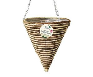 LIGHT/DARK RATTAN-WIRE HANGING BASKET SILVER CHAIN WICKER FLOWER PATIO PLANT POT