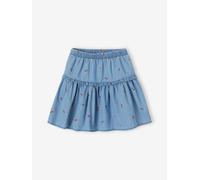 Light Denim Skirt with Embroidered Cherries, for Girls stone