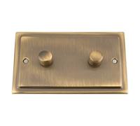 Light Dimmer Switch 2 Gang 2 Way 10 Amp - Push On/Off 1000W - Victorian - Antique Brass