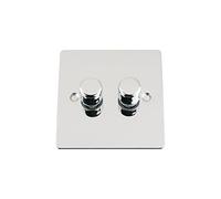 Light Dimmer Switch 2 Gang 2Way 10A -Push On Off 400W -Polished Chrome -Flat
