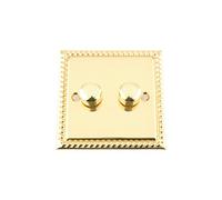 Light Dimmer Switch 2 Gang - Push On/Off 400W - Polished Brass - Georgian - 2 Gang 2 Way 10 Amp