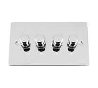Light Dimmer Switch 4 Gang 2Way 10A -Push On Off 400W -Polished Chrome -Flat