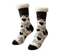 LIGHT DOT Women's Winter Slipper Socks Sherpa Fleece Lined Snowy Heart Print Non-Slip Grippered Cozy Soft Warm Christmas Gift, Black, 6-10