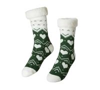 LIGHT DOT Women's Winter Slipper Socks Sherpa Fleece Lined Snowy Heart Print Non-Slip Grippered Cozy Soft Warm Christmas Gift, Green, 6-10