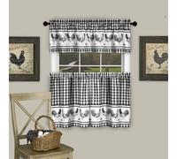 Light Filtering Printed Tier & Valance Window Curtain Set - 58 Inch Length, 36 Inch Width - Barnyard (Burgundy), Machine Washable Drape for Kitchen, Bedroom, Living, & Dining Room by Achim Home Decor