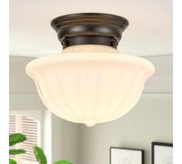 Light Fixture Ceiling Light,Schoolhouse Semi Flush Mount Ceiling Light,Opal Milk Glass,Vintage Light for Farmhouse Bedroom,Bathroom,y