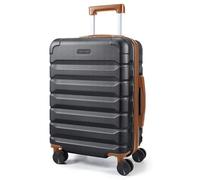 LIGHT FLIGHT Expandable Cabin Suitcase 20 Inch, ABS Carry On, Lightweight 33L to 41L Durable Travel Cabin Luggage with 360°Rubber Spinner Wheels, Lockable Zipper, 55x22x38,Black/Brown