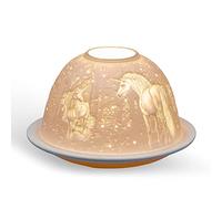 Light-Glow Tealight Candle Holder - Unicorn LD90113 | Hand-finished porcelain, embossed Unicorn design, real flame or LED, ~7.5cm, family & pet safe
