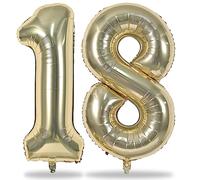 Light Gold 18th Birthday Balloons - 40 Inch Large Champagne Gold Foil 1 & 8 Balloons for 18 Year Olds, Anniversary Party Decorations