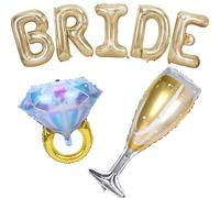 Light Gold BRIDE Foil Balloons Set With Diamond Ring Balloons Champagne Glass Balloons For Wedding