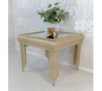 Light Gold Embossed Metal Mirrored Glass Side Table - Agadir Range Downton Interiors Gold M
