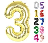 Light Gold Number 3 Balloon 40 Inch, 3th Birthday Party Decorations for Children, Giant Glitter 3 Shape Foil Balloon for Party Supplie