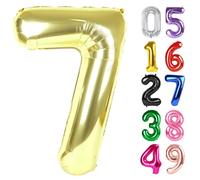 Light Gold Number 7 Balloon 40 Inch, 7th Birthday Party Decorations for Children, Giant Glitter 7 Shape Foil Balloon for Party Supplie
