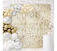Light Gold Shimmer Backdrop Panels 30 Pack Shimmer Wall Backdrop for Party Wedding Birthday Engagement Parties Anniversary Decoration (6FTx5FT)