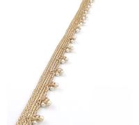 Light Gold White Pearl Trio Knot Beaded Ribbon Trim Border Indian Ethnic (1 Metre, Light Gold X191)