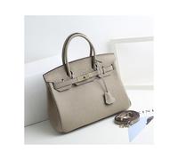 (Light gray, 20*15*10cm) Ladies Women Leather Handbag Birkin First Layer Cowhide Leather Tote Bag Commuter Crossbody Kelly Handbag