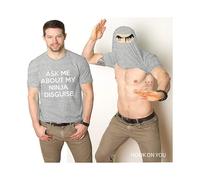 (Light gray, 2XL) Mens Ask Me About My Ninja Disguise Flip T Shirt Funny Costume Graphic Humor Tee ,100% New
