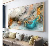 Light Gray Blue Yellow Cloud Abstract Canvas Frames - Canvas Painting Wall Art Print Poster For Living Room Decoration 60x120cm With Frame