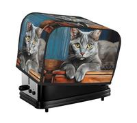 Light Gray Cat Toaster Cover 2 Slice, Waterproof Bread Machine Covers with Pockets Universal Size Kitchen Small Appliance Cover with Handle, Dust and Fingerprint Protection