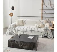 Light Gray Chenille Grand Plaid & Throw Blanket Washable Sofa Cover with Delicate Fringe 180 * 320cm Corner Sofa Protector Stylish Couch Cover