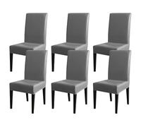 Light Gray Dining Chair Covers Set of 1/2/4/6, High Back Faux Leather, Non-Slip Chair Protectors for Hotel, Banquet, Office & Meeting Room, Armrest-Free Design