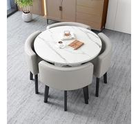 Light Gray Dining Table Set for Hotel & Office: 1 Round Business Table & 4 Chairs Compact Meeting Room Furniture Modern Lobby Dining Ensemble