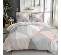 Light Gray Double Duvet Cover 200 x 200 cm 3 Pieces Reversible Geometric Golden Triangle Soft Pink Printed Bedding Duvet Cover, with 2 Pillowcases Zipper Closure Quilt Cover for Boys Girls