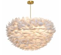 Light Gray Goose Feather Ceiling Lamp Foldable Hand-Woven Feather Lampshade Pendent Light Elegant Chandelier for Living Room, Bedroom, Hotel