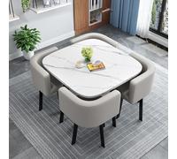 Light Gray Marble Square Dining Table Set with Chairs Modern Reception Table & Chair Combo for Office Negotiation Simple Design Elegant Furniture for Dining Room & Reception Area
