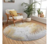 Light Gray Round Area Rugs for Living Room - Soft Flanell Material, Simple Luxury Palm Leaf Printed Easy Care Low Pile Carpet, 60 cm Washable Non Slip Circle Rug for Dining Room Lounge Kitchen