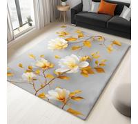 Light Gray Rug Living Room 60 x 120 cm, Quality Fantasy Floral Magnolia Printed Flannel Carpet with Durable Edge Binding and a Non-Slip Underside