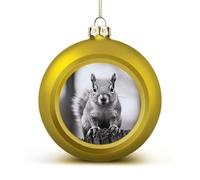 Light Gray Squirrel Christmas Ball Ornaments 1.6 Inch Golden Shatterproof Plastic Decorative Hanging Ornaments Festive Baubles Decorations Xmas Ornament for Tree Holiday Party Home Decor