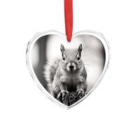 Light Gray Squirrel Crystal Ornaments for Christmas Tree Decorations Heart Charm Glass Pendant with Red Ribbon Christmas Hanging Ornaments Gifts for Family Friends
