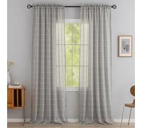 Light Gray Striped Sheer Curtains 84 Inch, Light Filtering 2 Panels | Greige Faux Linen texture, Neutral Mordern Farmhouse Home Decor, Privacy for Bedroom Living Room, 52 x 84