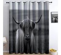 Light Gray Super Soft Curtain for Bedroom, W 46.1" x L 90.2", 2 Panels, Thermal Eyelet Curtains for Sun Blocking, Drapes Sets with Minimalism Animals Cows pattern for Living Room