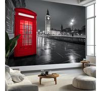 Light Gray Wallpaper Mural Poster, Surrealism London Telephone Booth 3D Panoramic Custom Wallpaper 118 x 83 inch (W x H) - for Living Room Bedroom Decoration