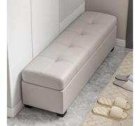 Light Gray Waterproof Leather Storage Ottoman Bench Cushioned Seat Upholstered Entryway & End of Bed Bench with Wooden Legs for Bedroom & Living Room - 140x40x40cm