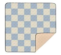 Light Grayish Blue and Pale Yellow Checkerboard Pattern Large Non-Slip Baby Playmat for Indoor Outdoor Waterproof Infant Play Mat for Babies Infants Toddlers, 50'' x 50''