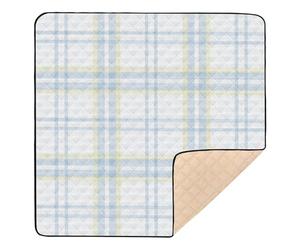 Light Grayish Blue and Pale Yellow Plaid Pattern Large Stylish Baby Activity Play Mat for Indoor Outdoor Non-Toxic Activity Gym Mat for Baby Kids Toddlers Infants, 50'' x 50''