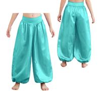 (light green, 9-10 Years) Kids Girls Satin Harem Pants Belly Dance Costume Tribal Arabic Princess Wide Leg Trousers Palazzo Pants