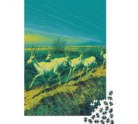 Light Green And Yellow Art Horse Racing Antelope Flock Jigsaw Puzzles for Adults And Kids. 1000 Pieces Whimsical Challenge Toy Educational Game Home Decor 38x26cm/1000pcs
