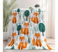 Light Green Autumn Winter Throw Blanket, Cartoon Forest Animal Fox Pattern, Ultra Soft Cozy Flannel Throw Blankets Lightweight Fleece Fuzzy Plush Throw Blanket for Bed Chair Couch 100×130 cm