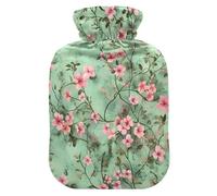 Light Green Background with Lots of Little Pink Flowers on It hot Water Bottle with Soft Cover, 2L hotwater Bag for Neck Shoulder Warmer, Period Cramps, Bolsa para cólicos menstruales